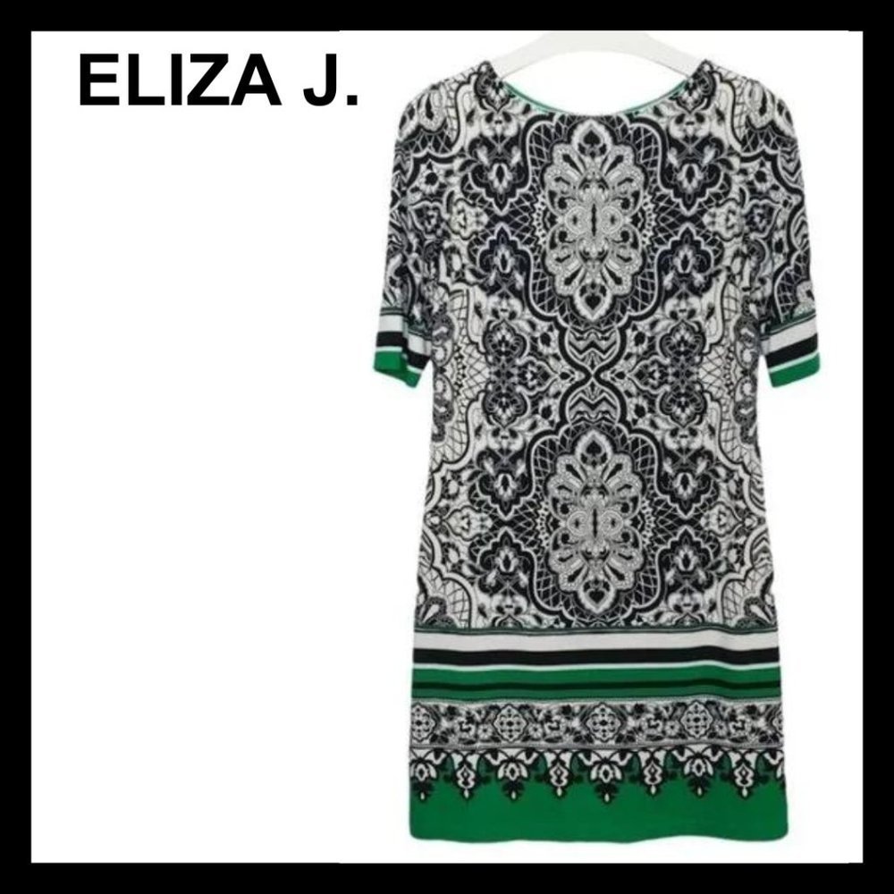 Eliza J Black and Green Patterned Dress